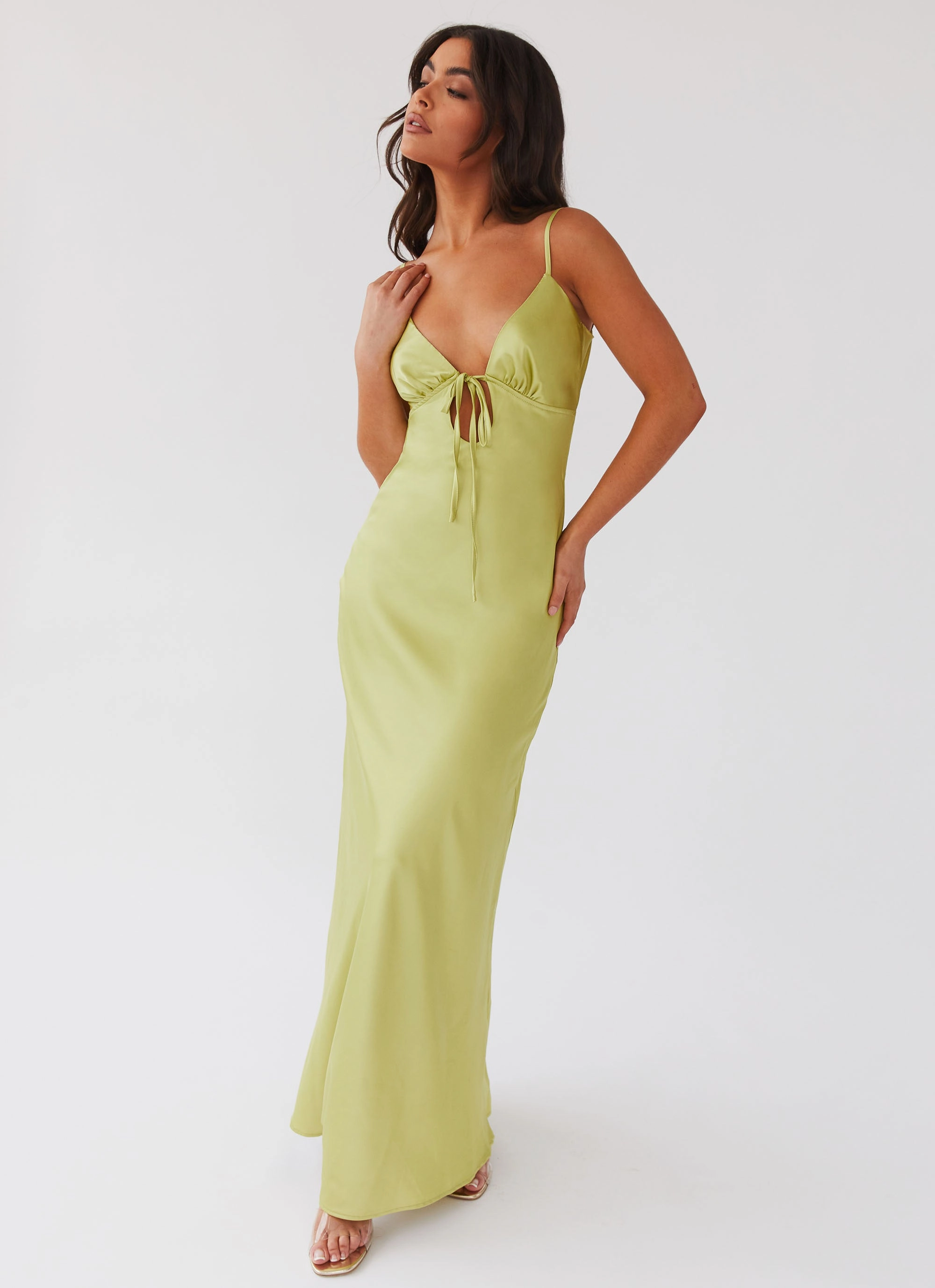 Flora Satin Maxi Dress - Green Expectations Vibrant Look Dreamy Simplicity