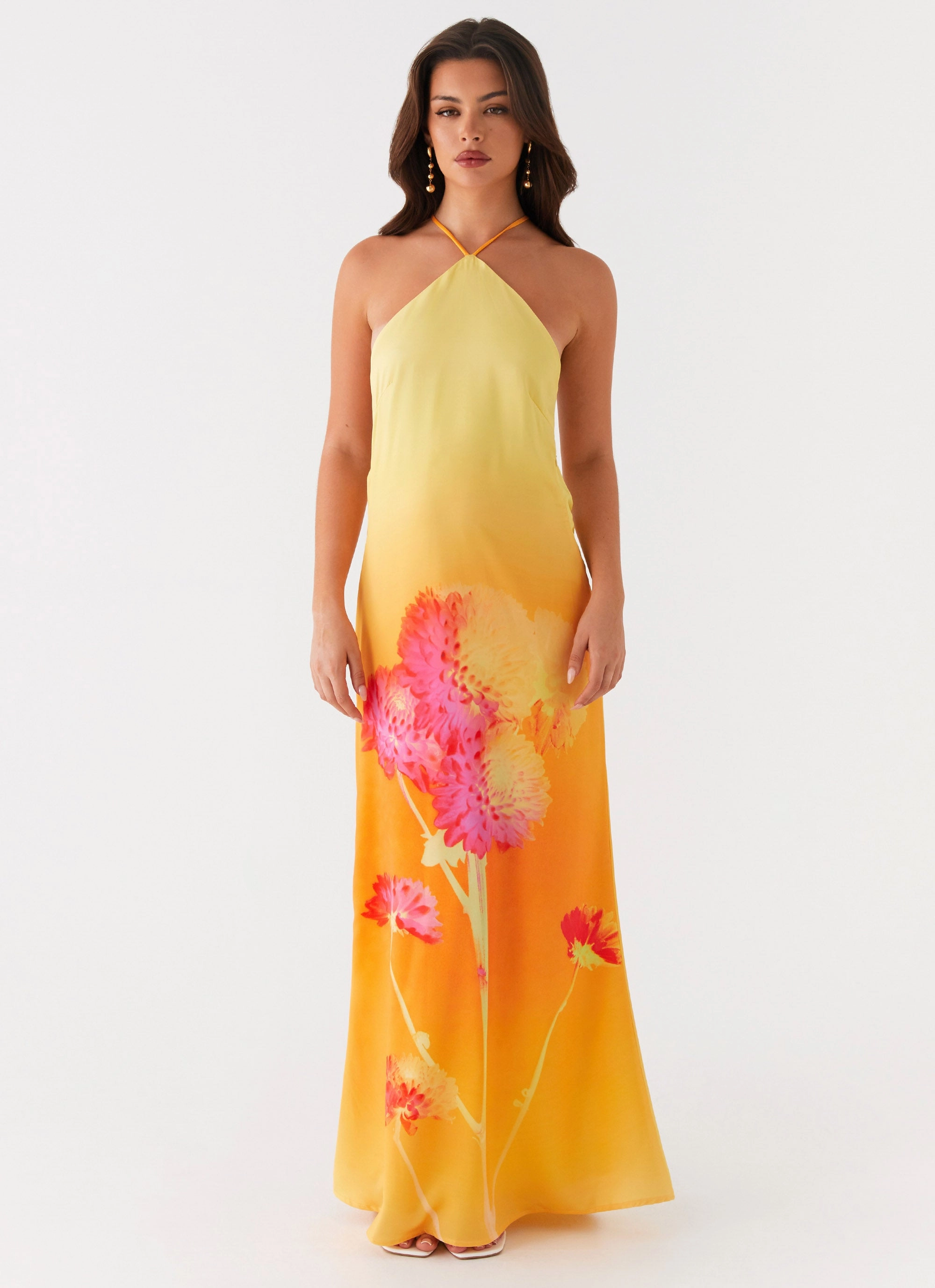 Chloe Maxi Dress - Orange Floral Side-Slit