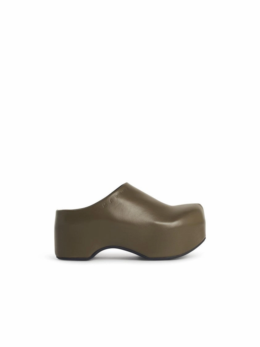 Chunky' Green Leather 'Deepsage' Clog Sabots synthetic material