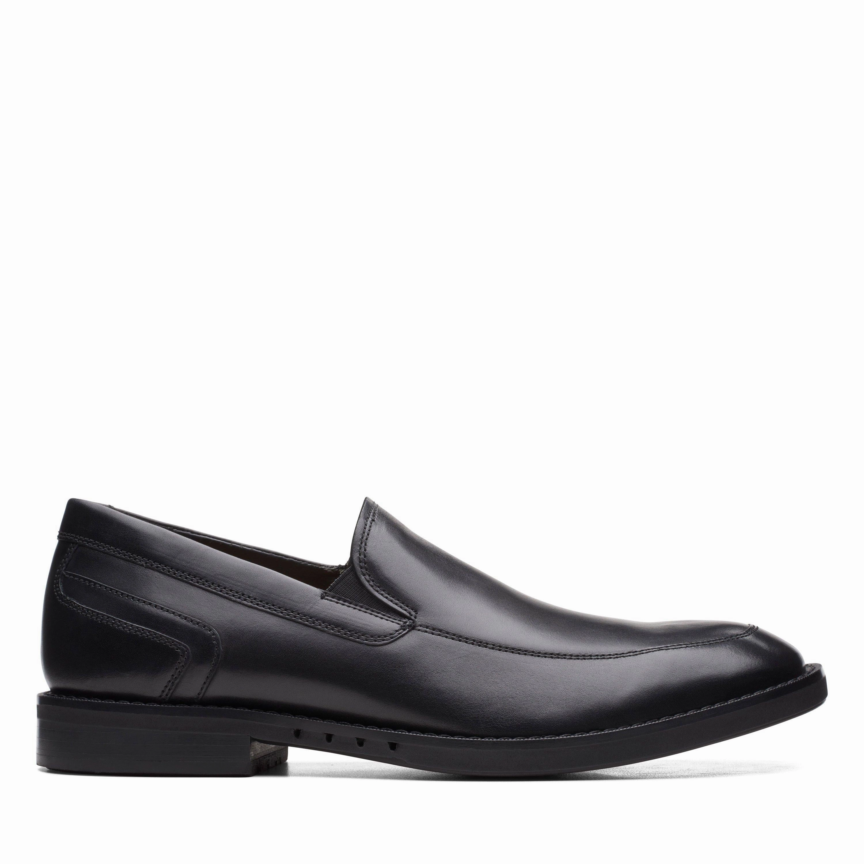 Clarks Un Hugh Step in Black Leather Monk Strap Style Crisp Trim