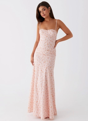 Britney Maxi Dress - Pink Ditsy Floral Subtle pattern