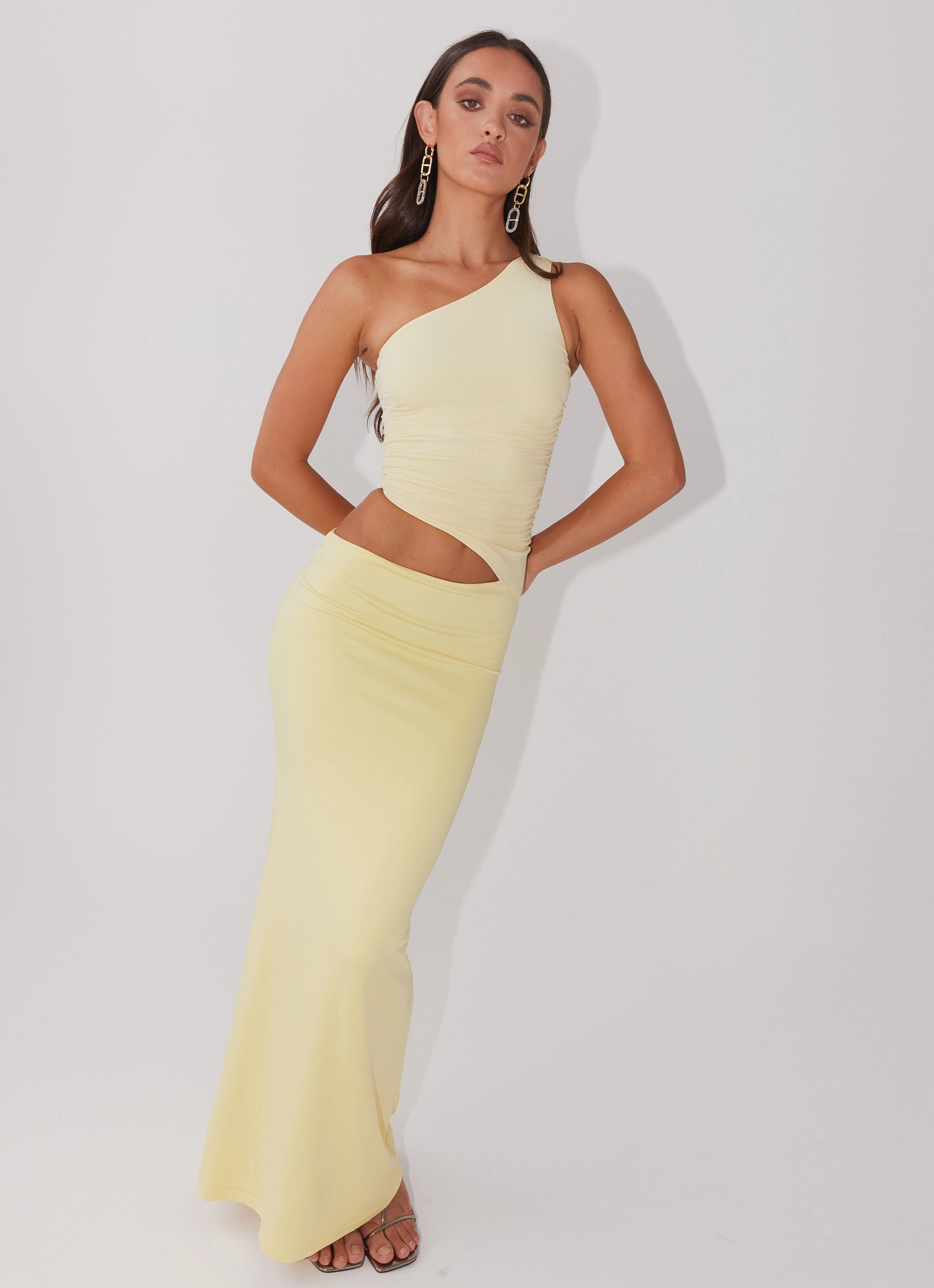 Seranella One Shoulder Maxi Dress - Lemon Mood Booster Fitted Shape