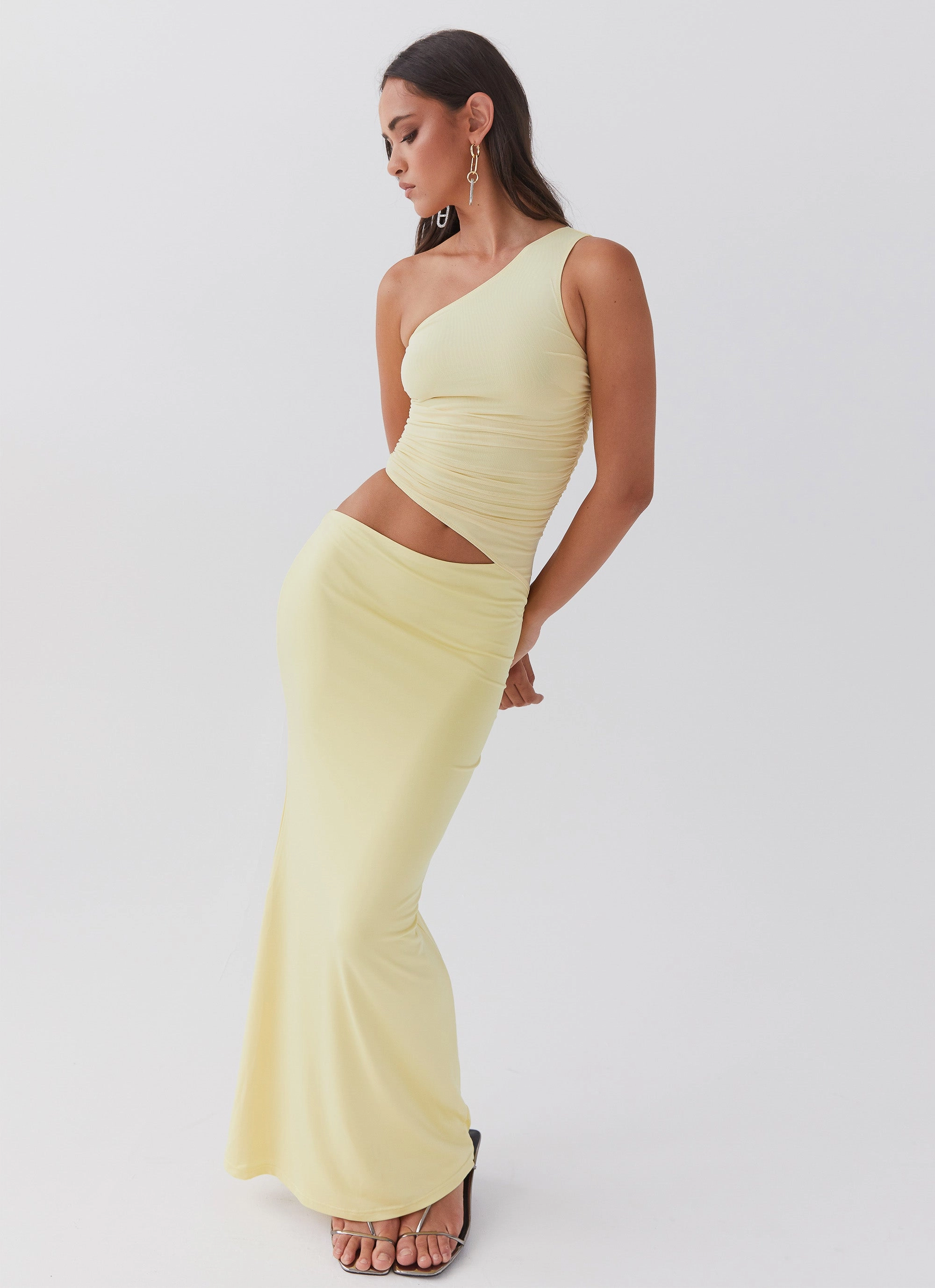 Modern Lines Seranella One Shoulder Maxi Dress - Lemon