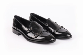 Carlton Short Cut Patent Leather Double Monk Loafers Gloss Shine Dual Hue