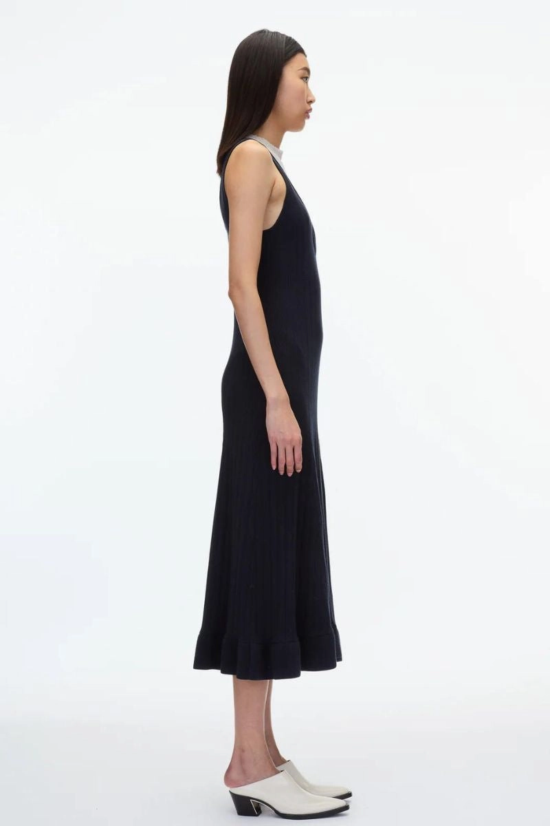 Wrap Charm Flattering Waistband Fit Mockneck Midi Knit Dress