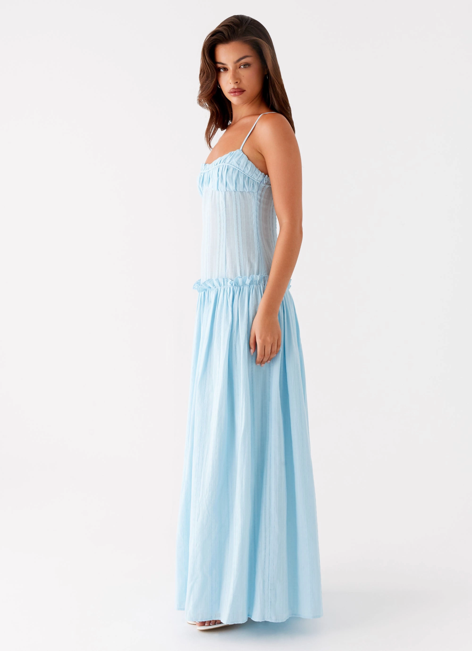 Jacinda Drop Waist Maxi Dress - Blue Gender Fluid Layered-Sleeve
