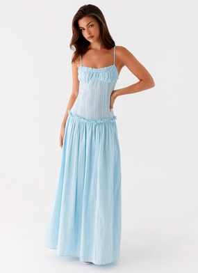 Jacinda Drop Waist Maxi Dress - Blue Cool Elegance