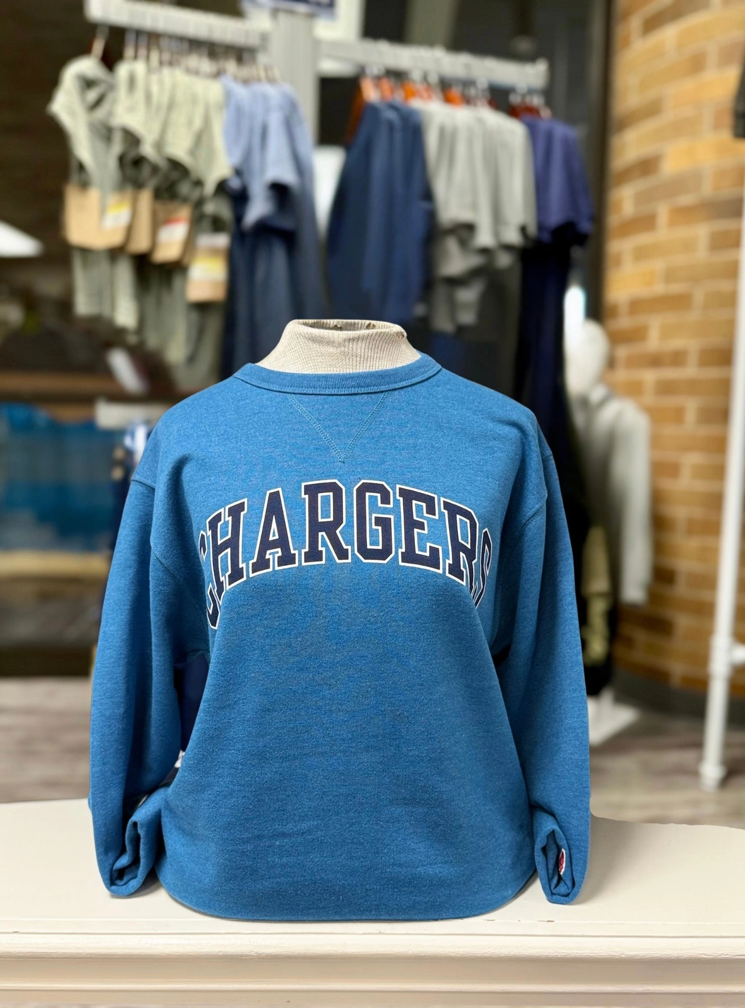 Moisture wicking Business casual League Crewneck Sweatshirt, blue, Navy Chargers
