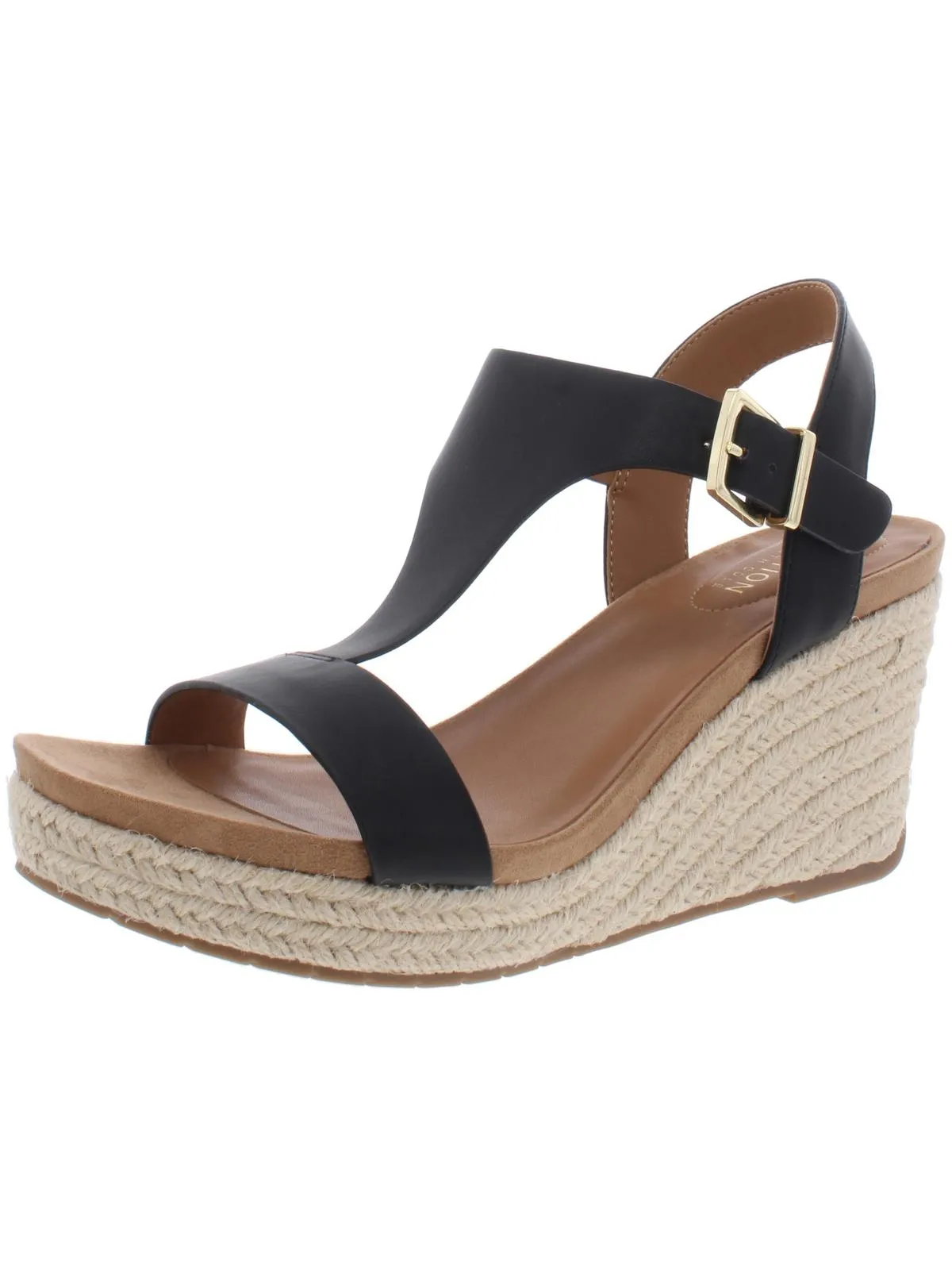 Card Womens Open Toe T-Strap Espadrilles Dual Density Midsole Layer Wedge Sole