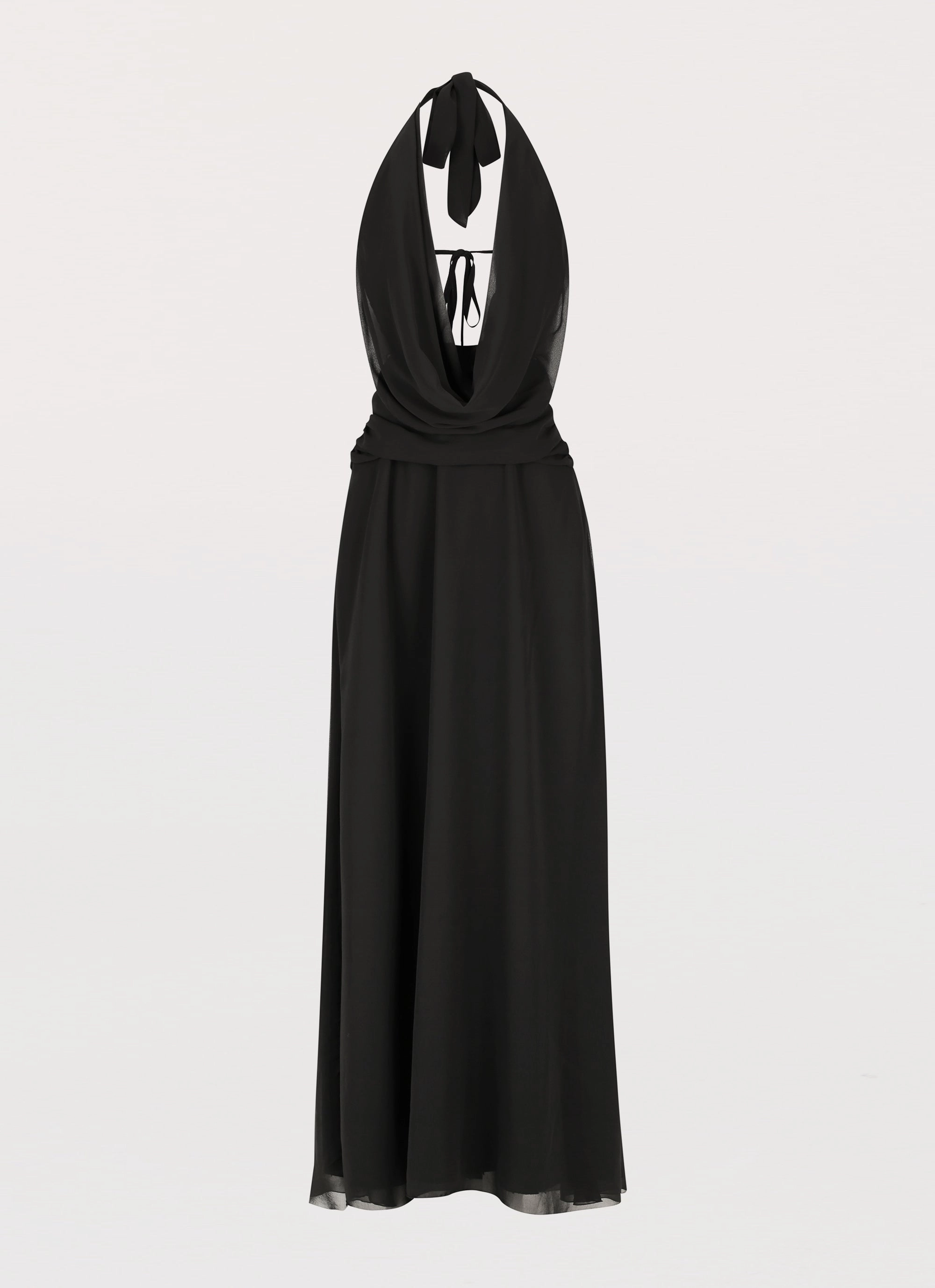 Frayed-Edge Elysia Chiffon Maxi Dress - Black