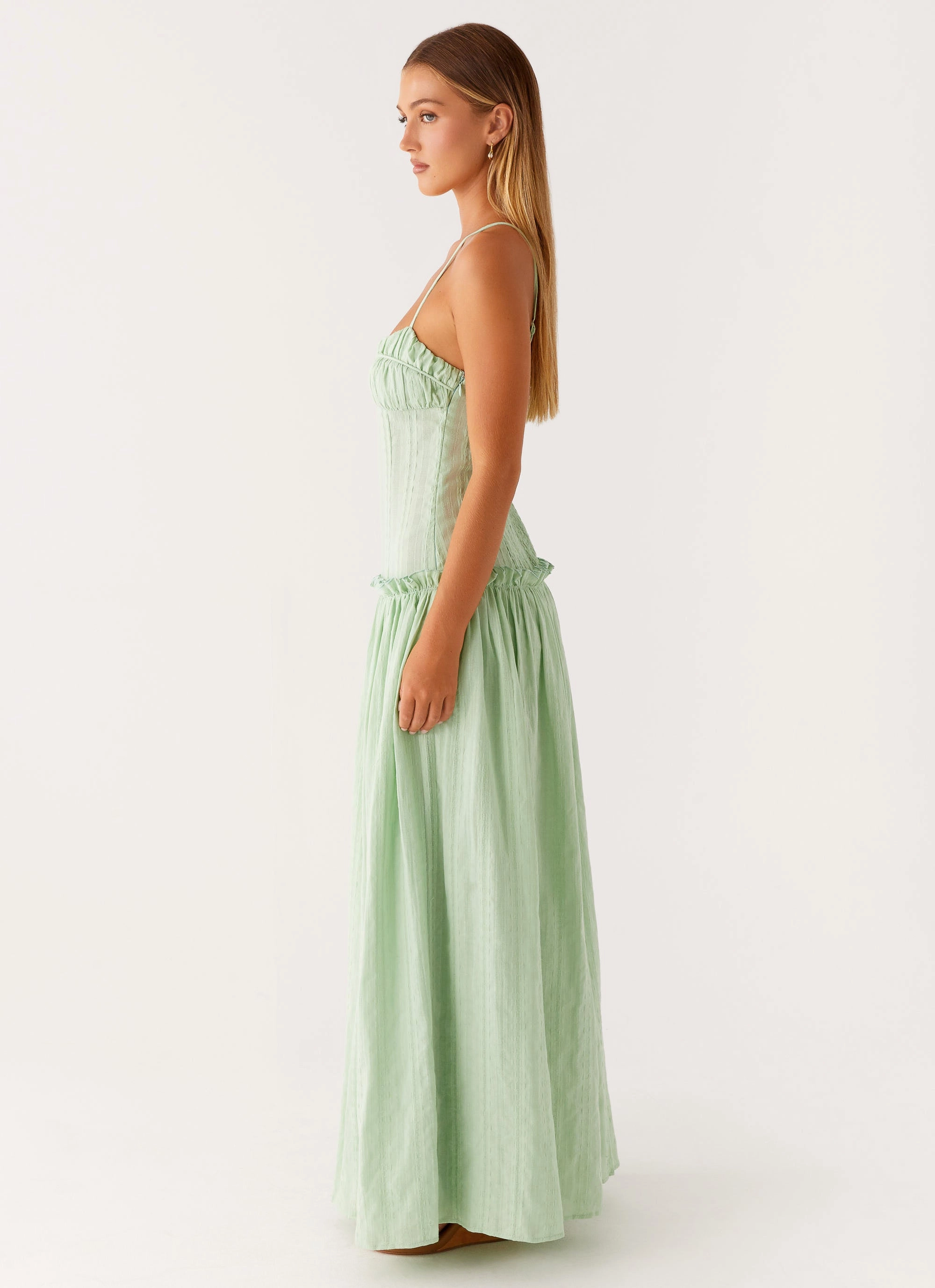Jacinda Drop Waist Maxi Dress - Sage Easy Look Bless Glow