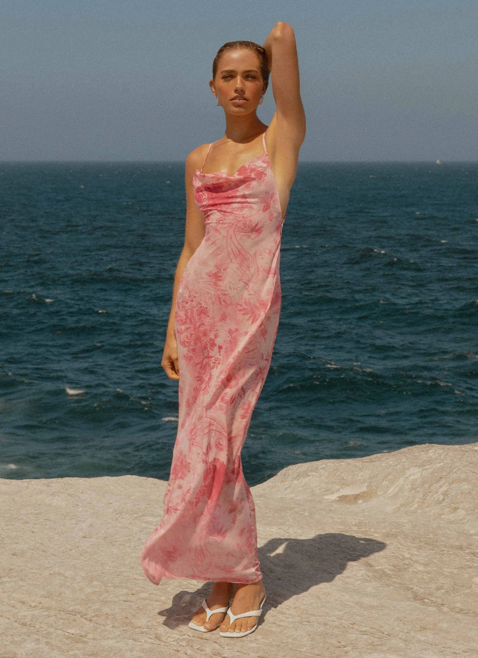 Tara Maxi Dress - Pink Print Long Sleeve Love Glow