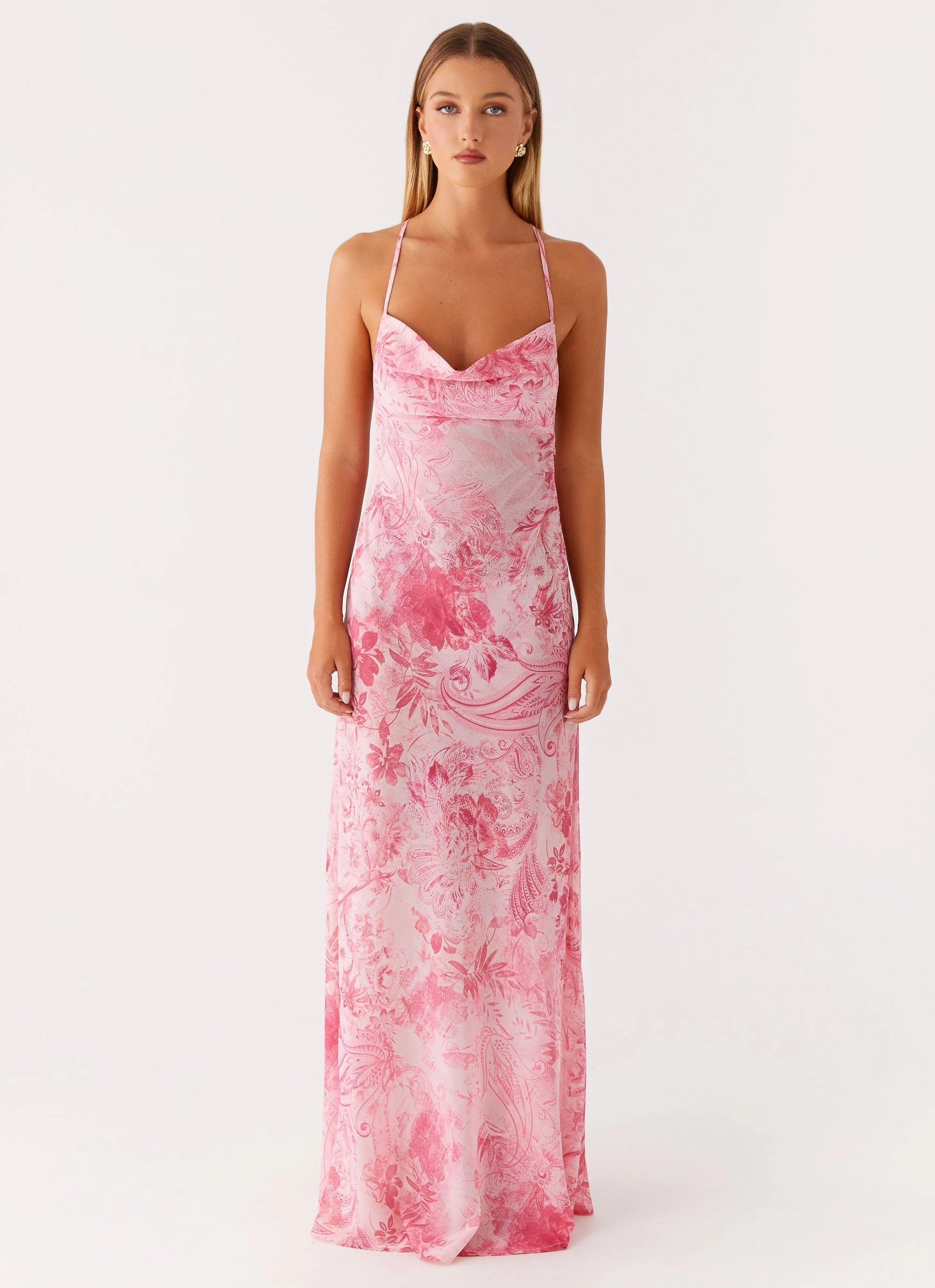 retro-style Tara Maxi Dress - Pink Print