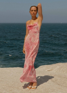 Tara Maxi Dress - Pink Print Long Sleeve Love Glow