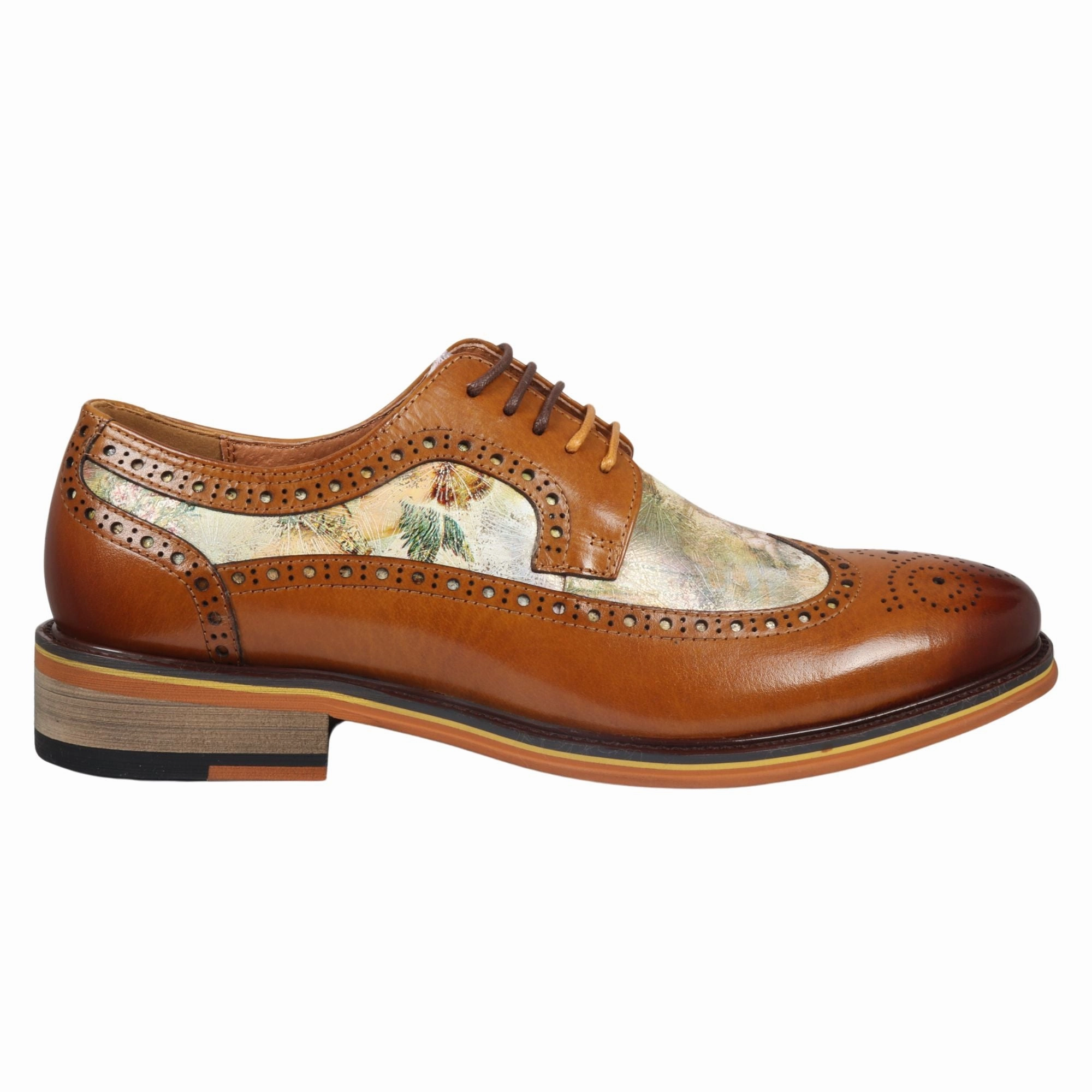 Comfort Motion Scott Iconic Print Leather Oxford Brogue Lace Up Formal Dress Shoe