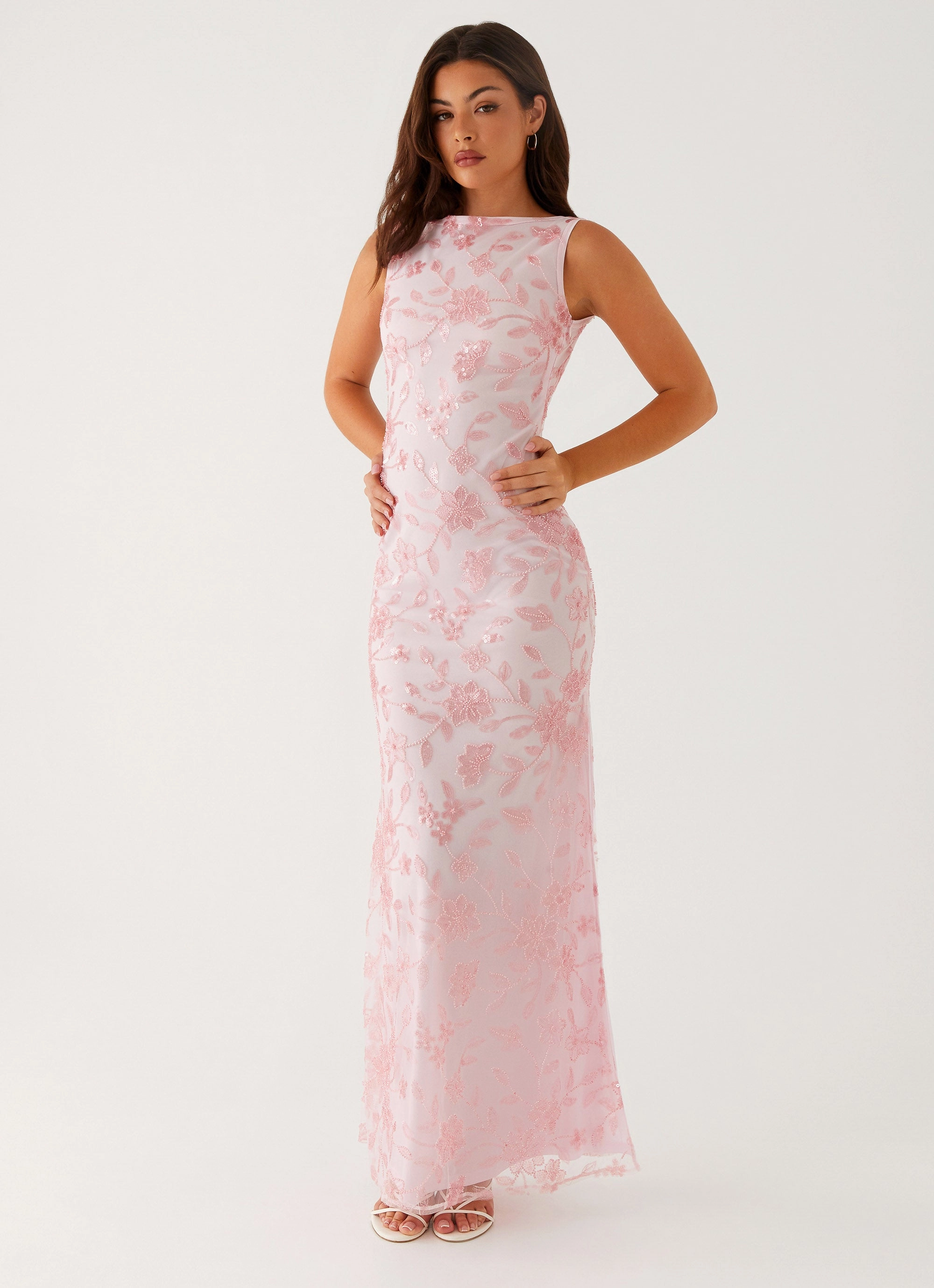 Sleeveless Moorey High Neck Maxi Dress - Pink
