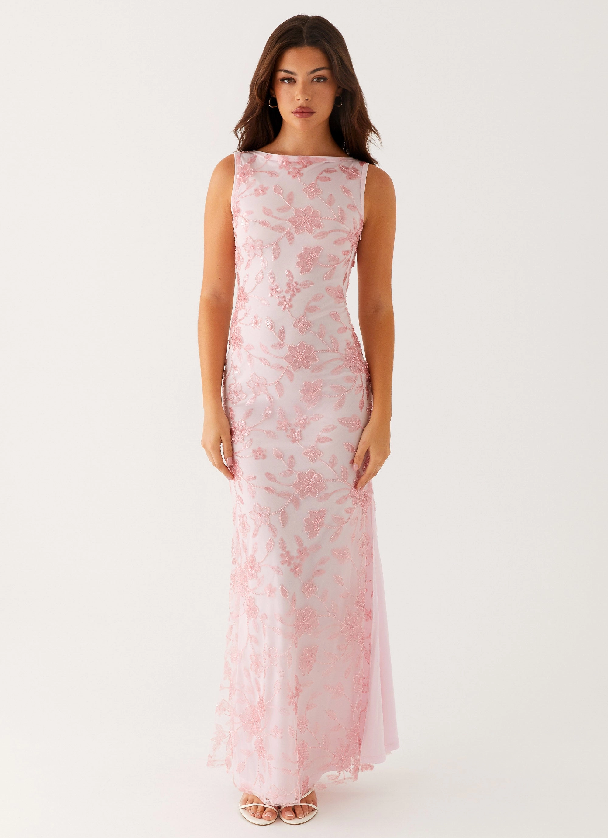 Moorey High Neck Maxi Dress - Pink flowy style