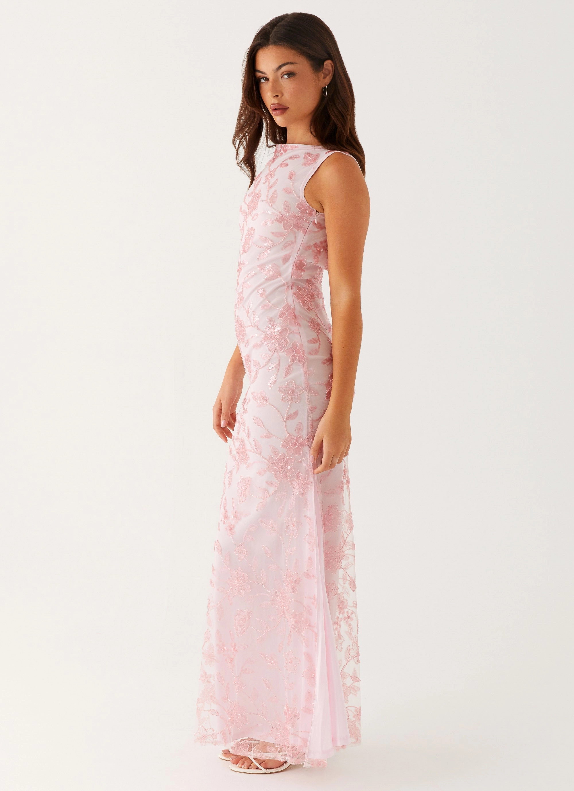 Light Drape Moorey High Neck Maxi Dress - Pink