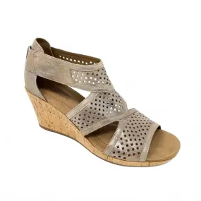 Janna Caged Wide Wedge Sandal In Metallic Trendy Footwear Adjustable Closure