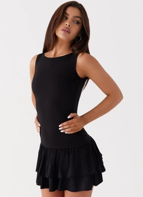 Rhiannon Frill Mini Dress - Black Villa Light