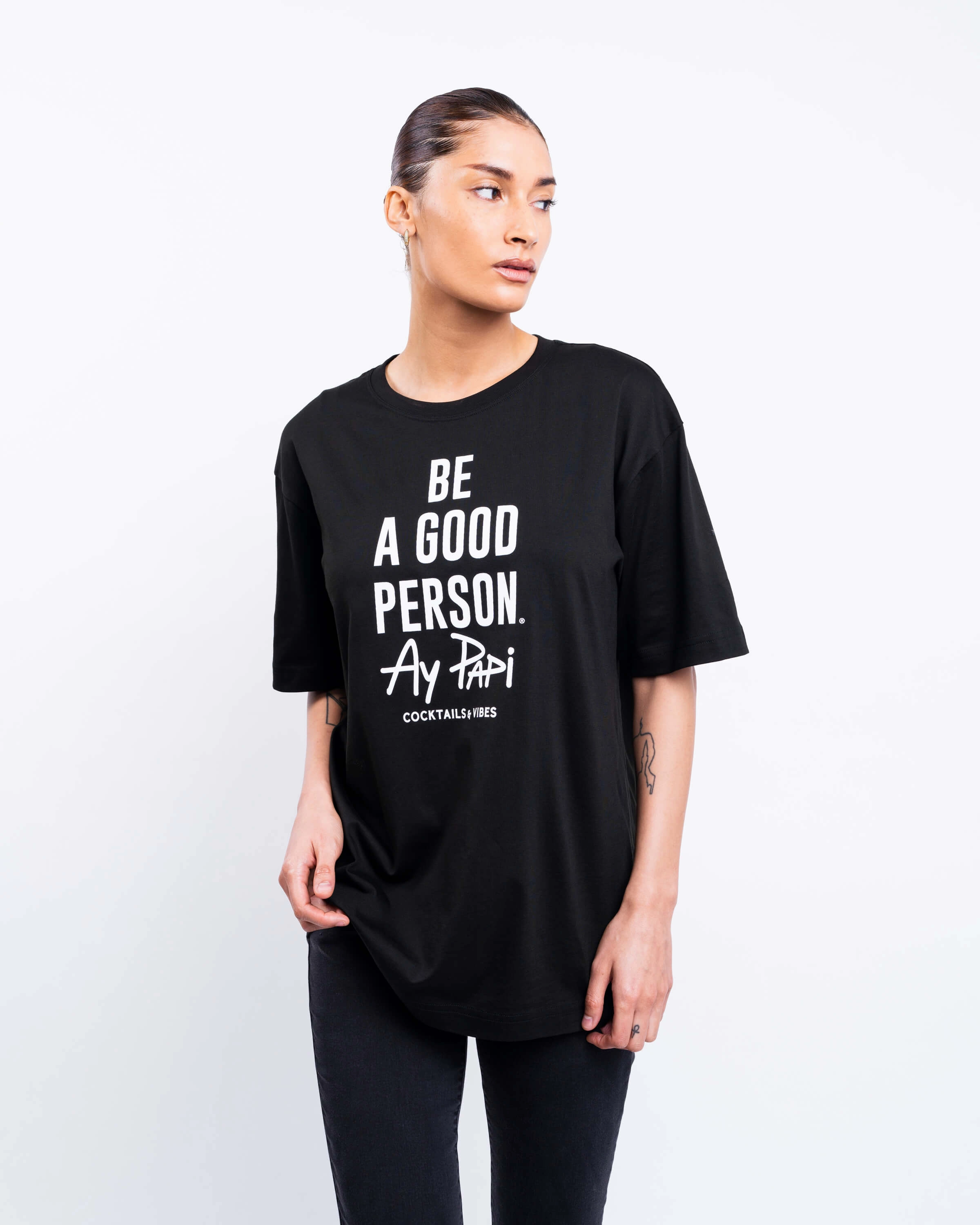 Garment Washed Texture Halloween BE A GOOD PERSON X AY PAPI T-Shirt - Black