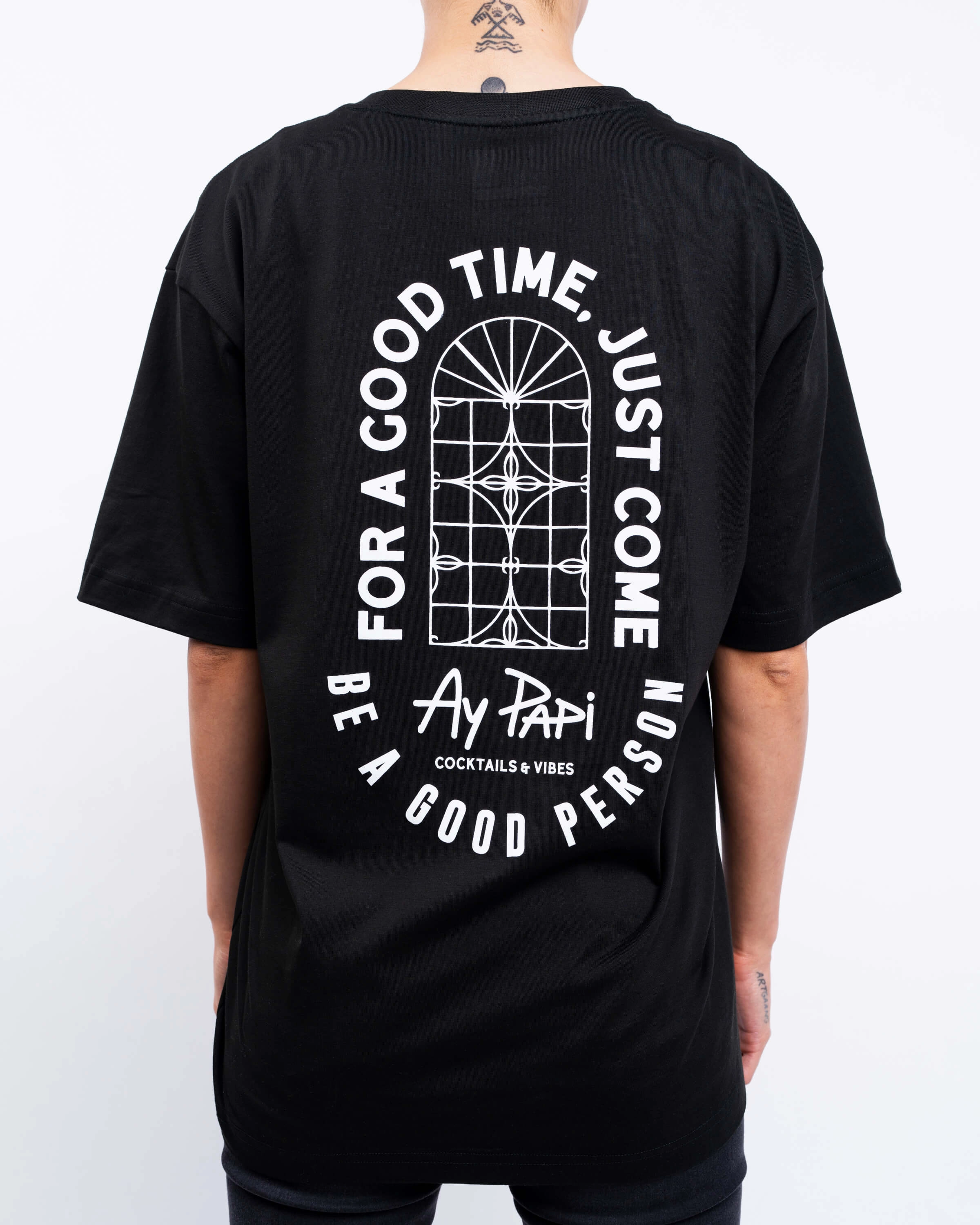 BE A GOOD PERSON X AY PAPI T-Shirt - Black Layered Sleeve Construction
