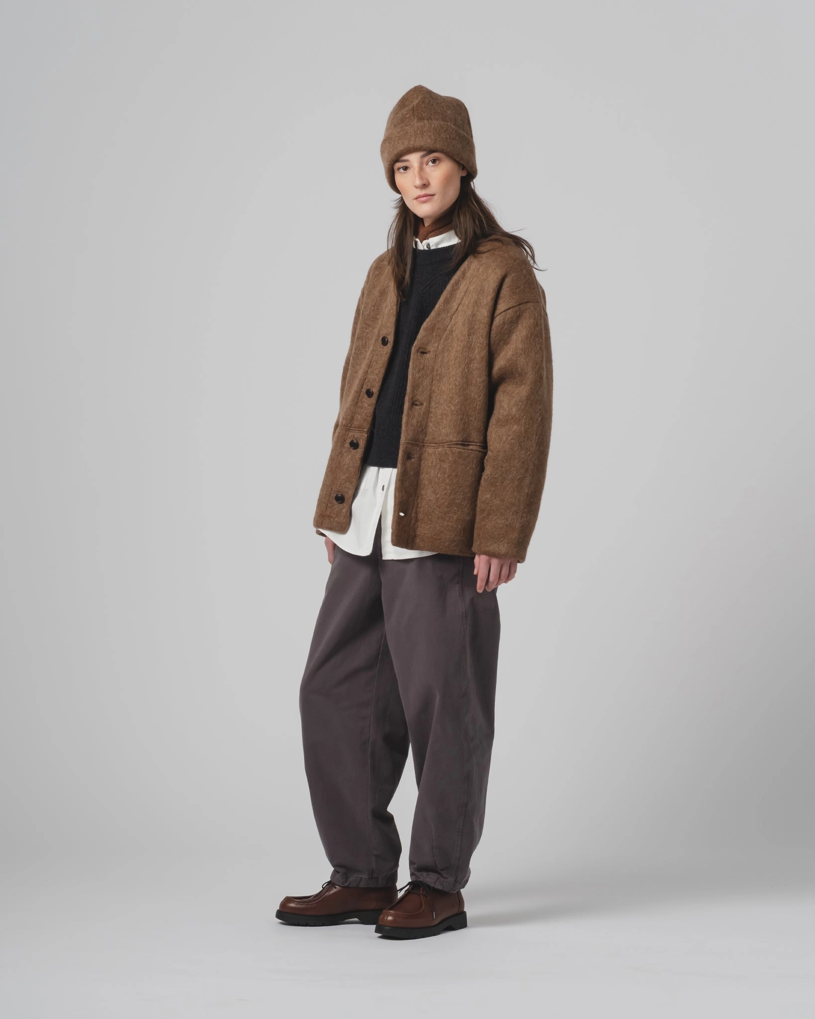 Basic Cardigan Mohair Fleece Java Brown Fray Resistant Finish