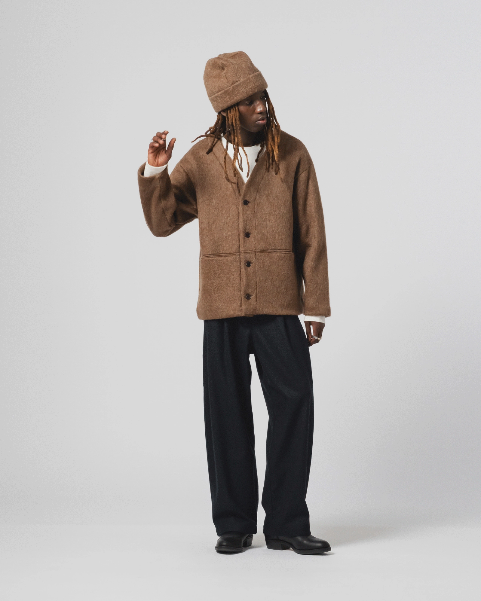 bike tour Relaxed Edge Basic Cardigan Mohair Fleece Java Brown