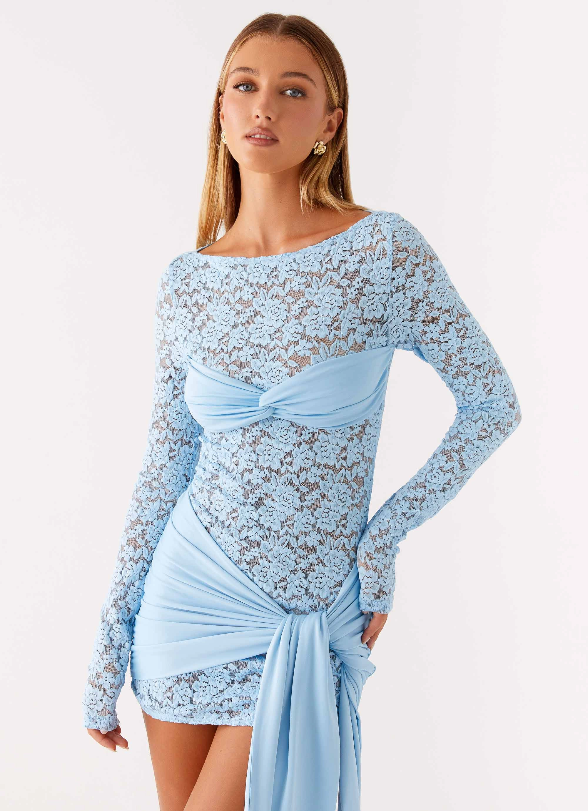 Casual Core Polished Mood Consie Long Sleeve Mini Dress - Pale Blue