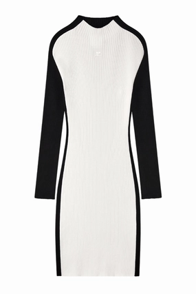 Layered Fit Side-Pocket Contrast Frame Rib Knit Mini Dress