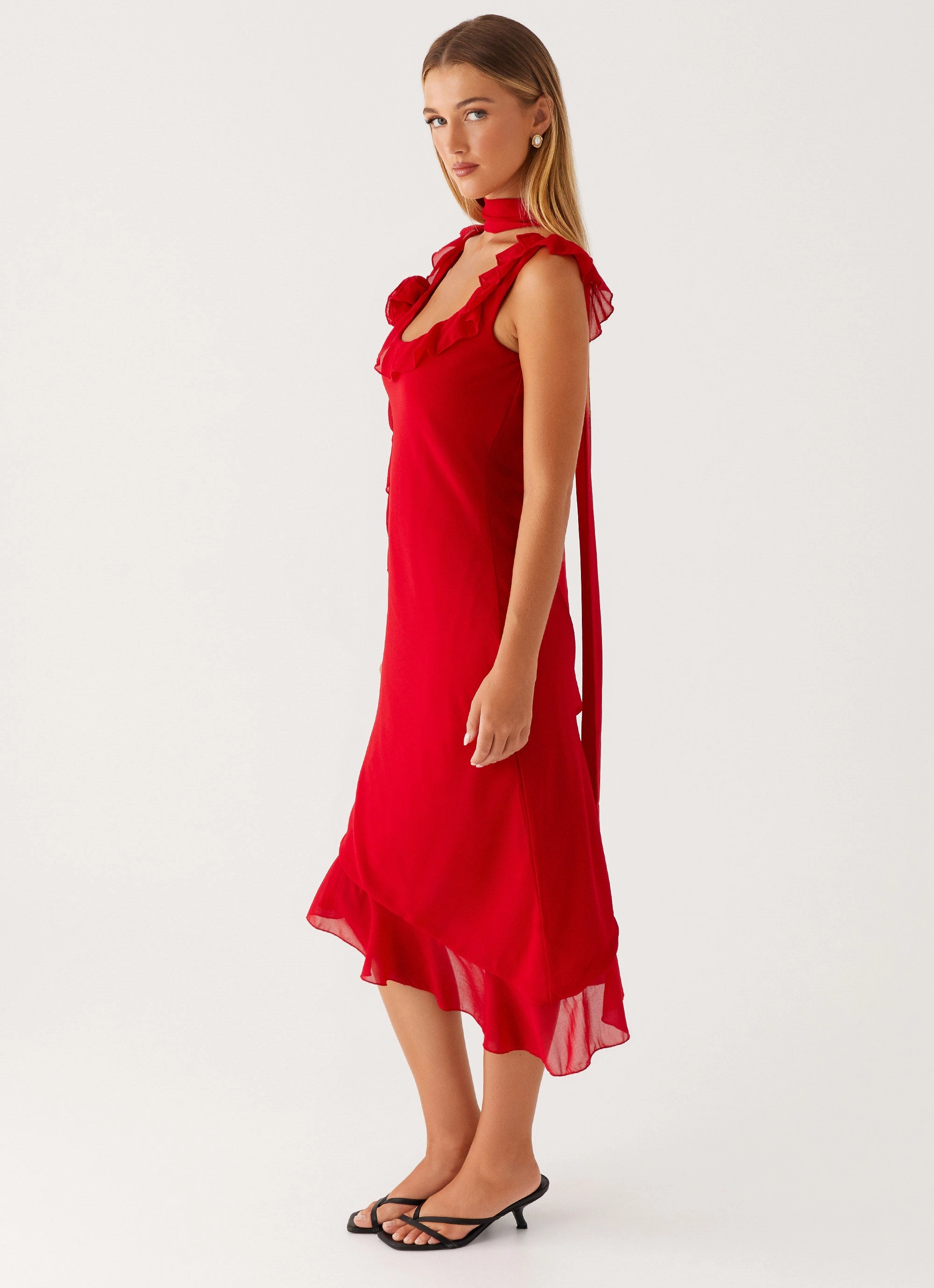 Fariday Midi Dress - Red Modern Waistband