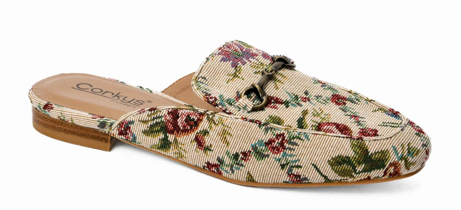 Cork Charmer Floral Mule In Sand Brocade Floral Soft Walk