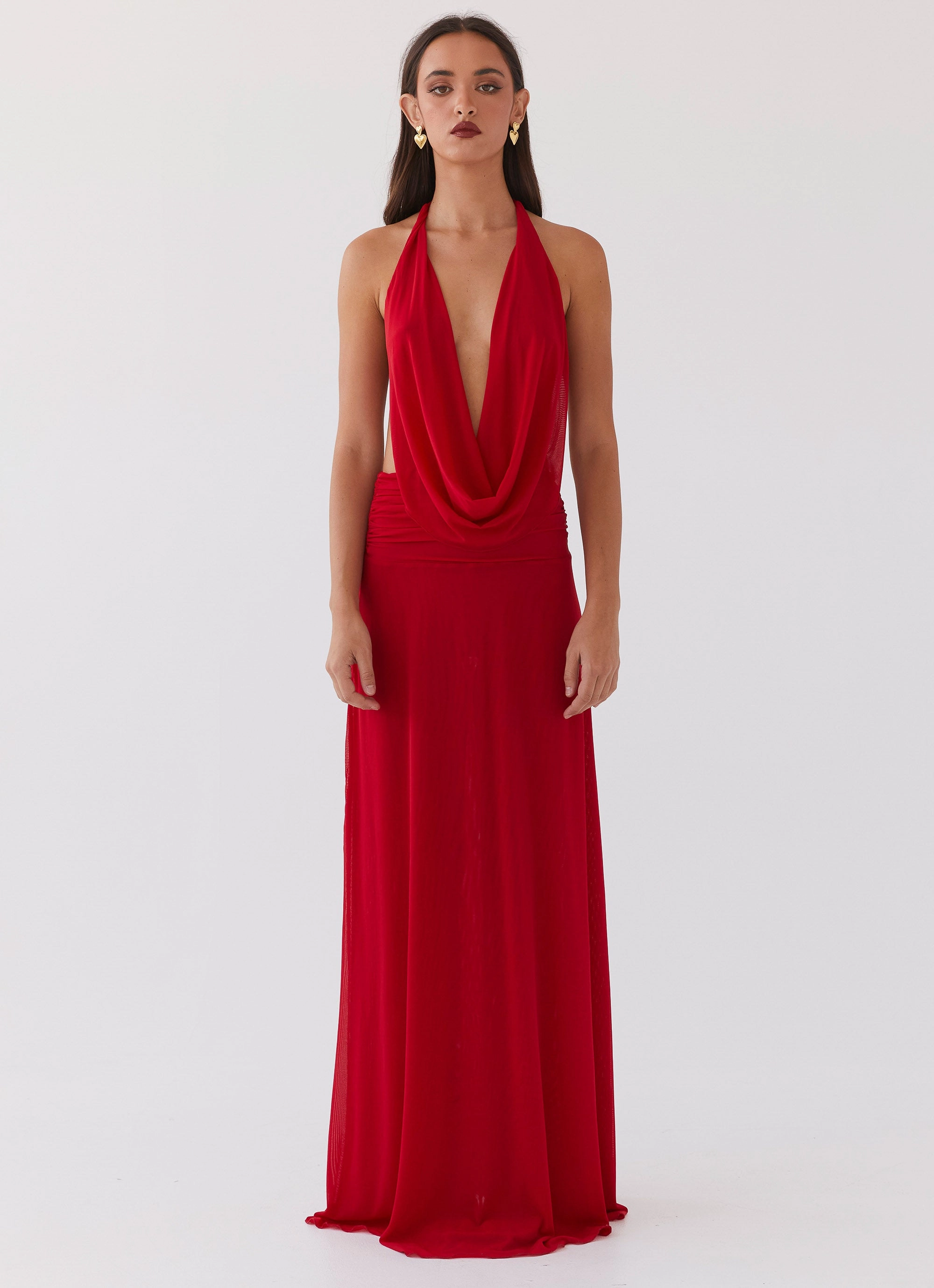 Elysia Mesh Maxi Dress - Cherry Red Work Fitwear