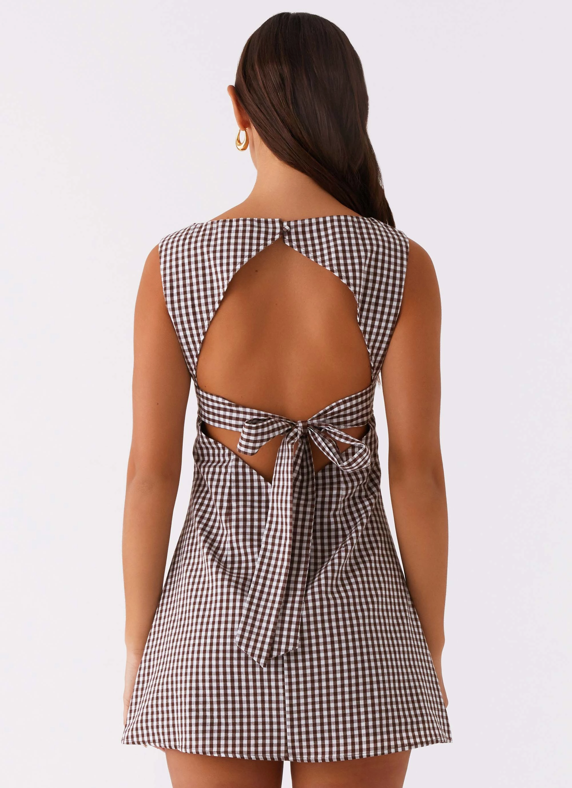 Lotus Tie Back Mini Dress - Chocolate Gingham Satin Layers