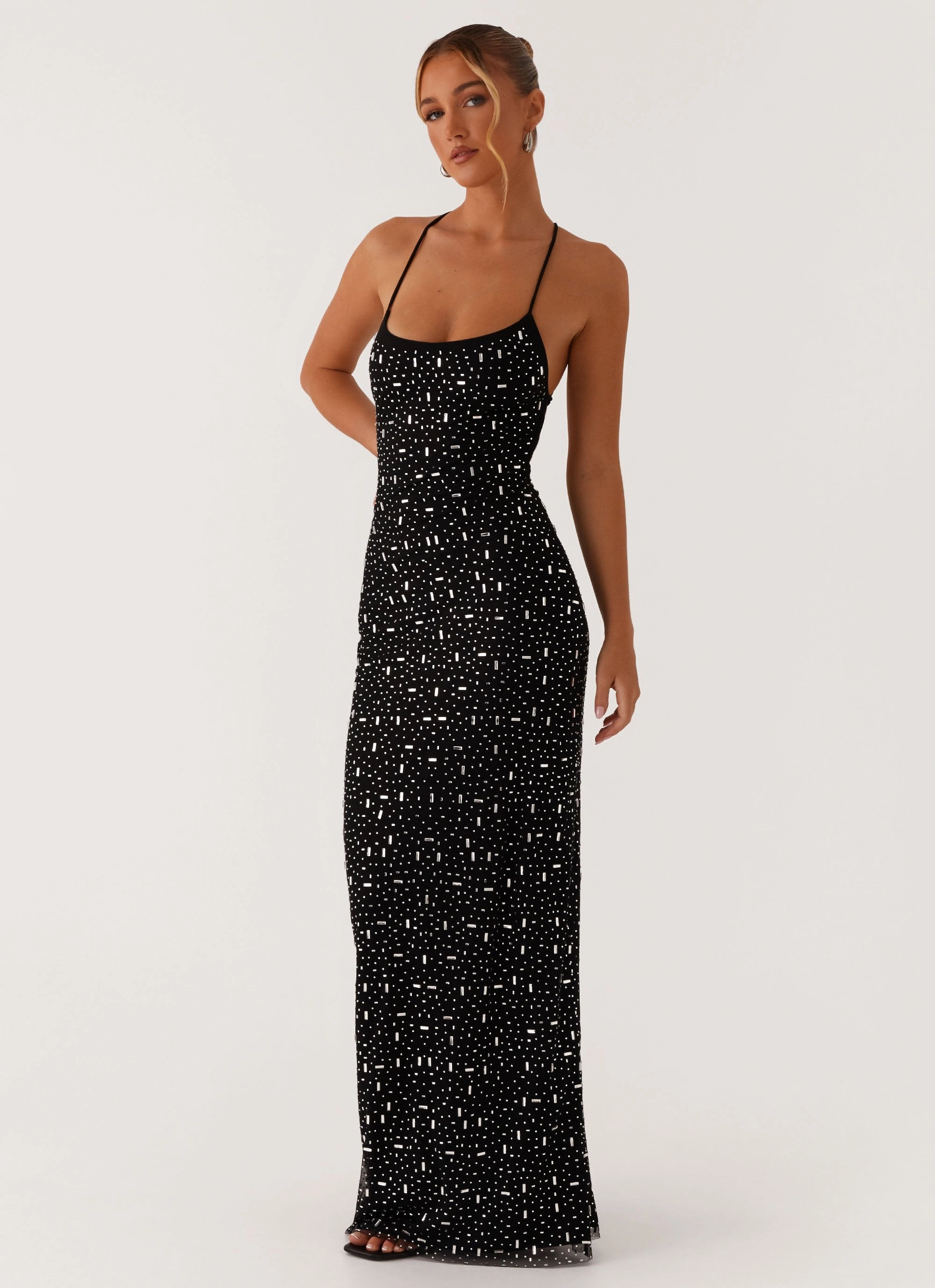 Cressida Rhinestone Mesh Maxi Dress - Black Comfort Fit