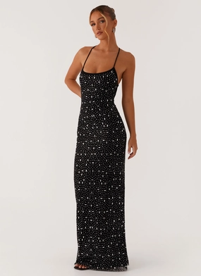 Cressida Rhinestone Mesh Maxi Dress - Black Comfort Fit