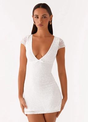 Nessa Mesh Mini Dress - White Elegant Cut Music-Concert