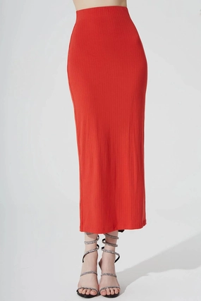 Calista Knitted Slit Skirt - Scarlet Comfy Fit