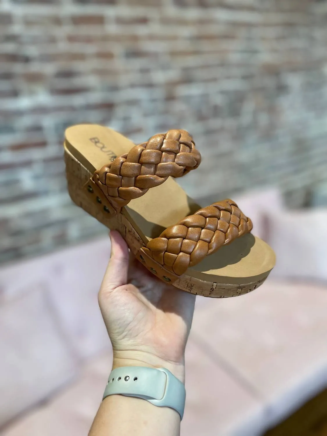 Delightful Braided Wedge In Cognac All Day Comfort Padding