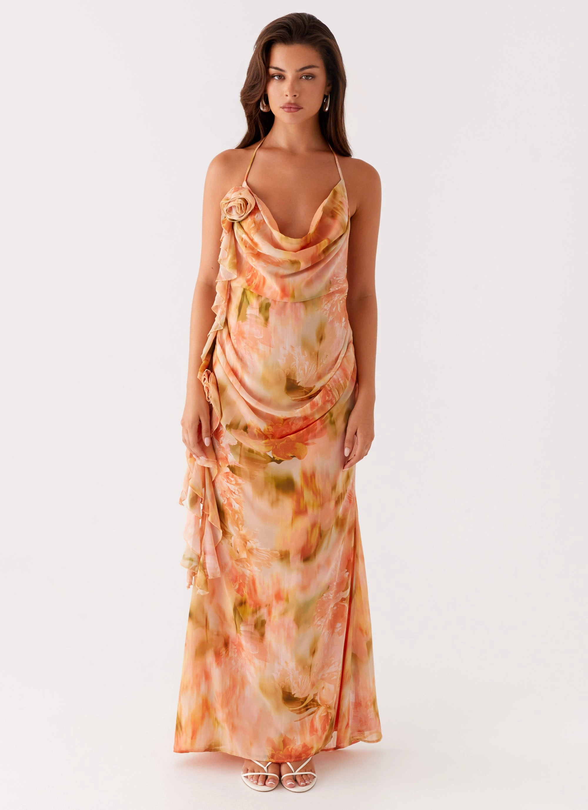 Diedre Rose Strappy Maxi Dress - Sunset Floral Feminine Structure