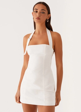 Julianna Linen Mini Dress - White Fashion Option Draped Layer