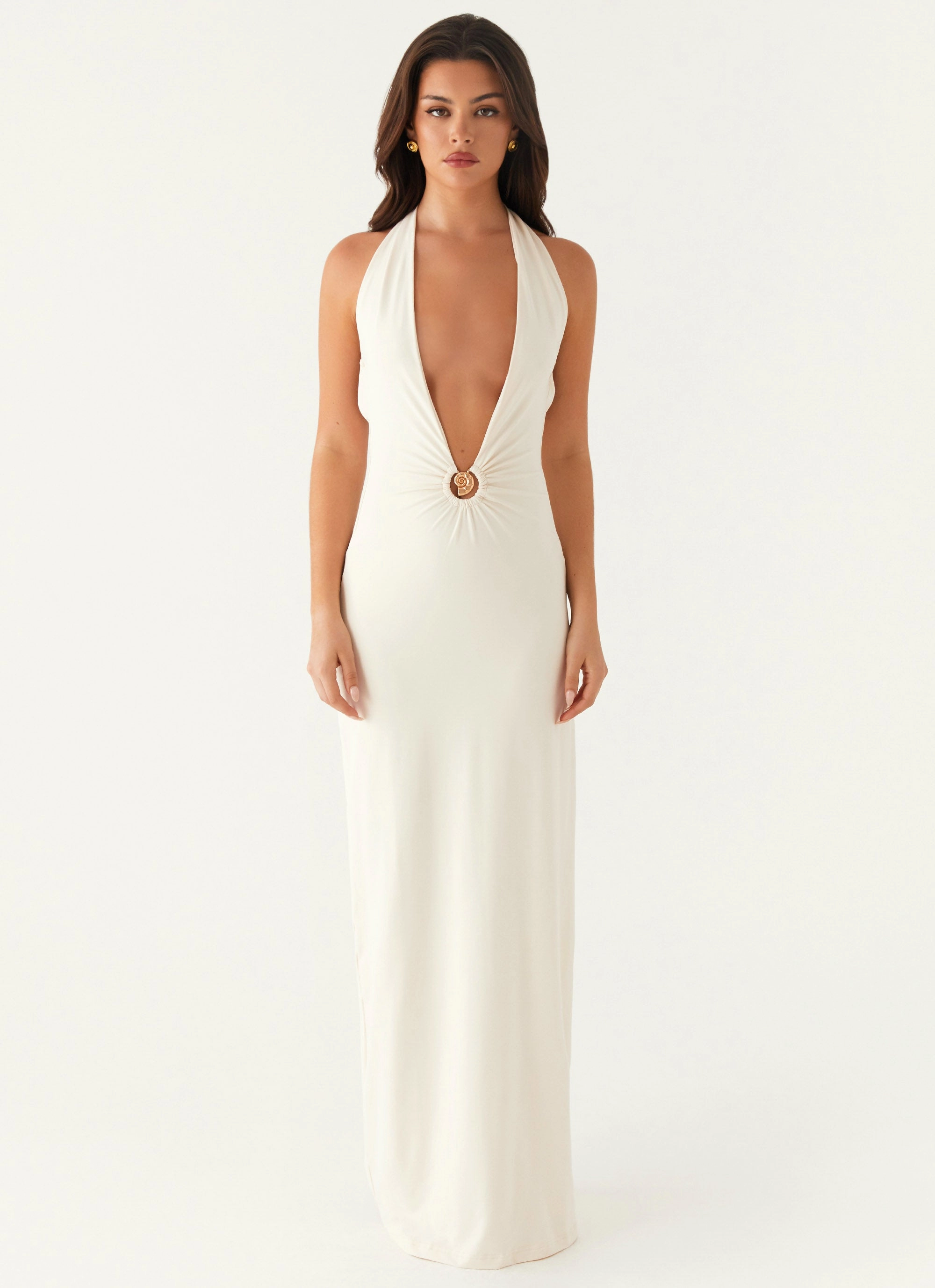 Halter neck Pleat Breeze Dominica Maxi Dress - Ivory