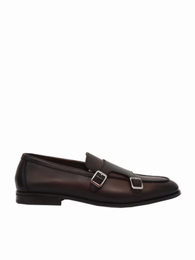 Narrow Room Double Buckle Calfskin Shoes