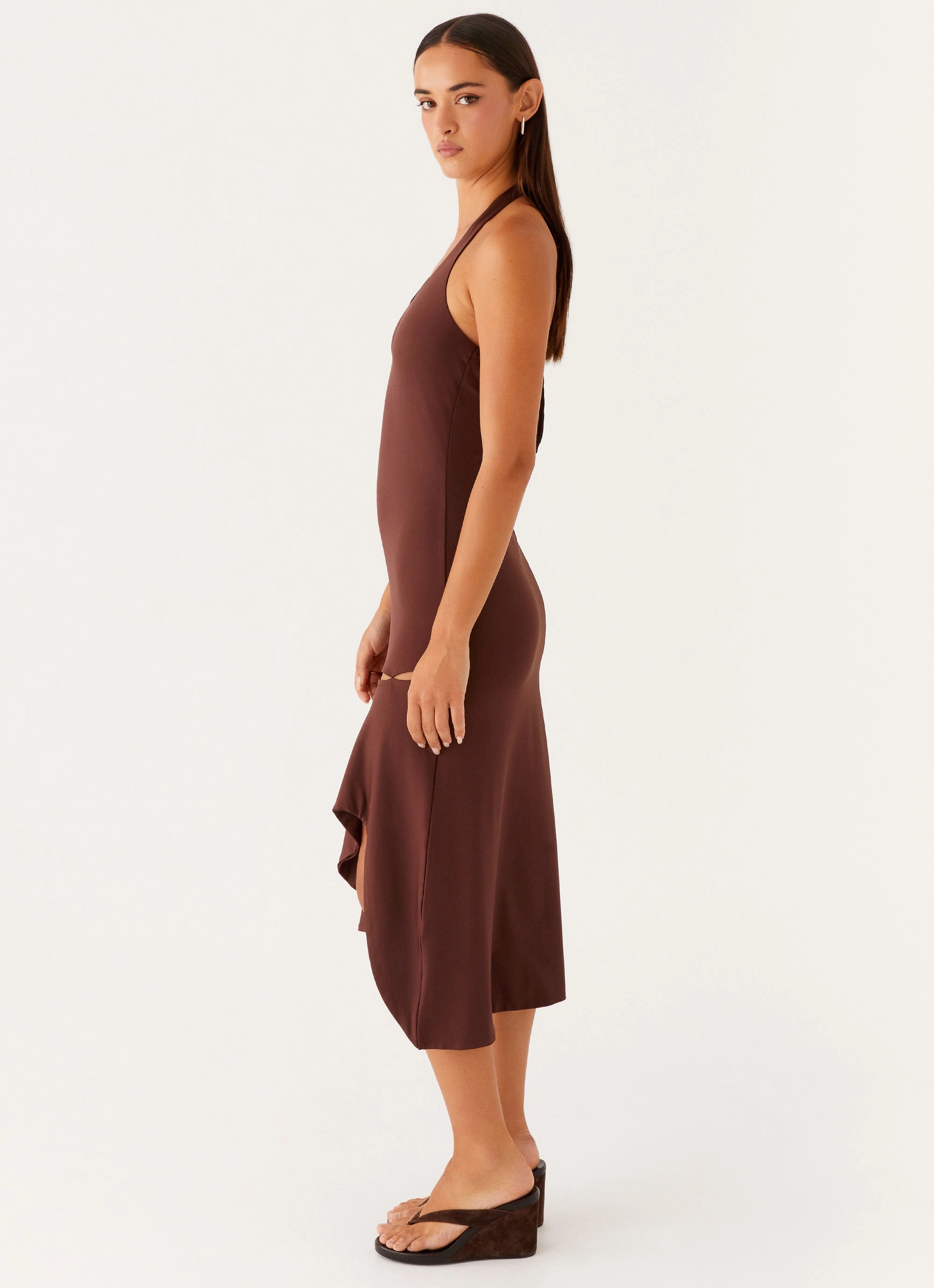 Contrast-Lining Tailored Fit Fast Times Midi Dress - Chocolate