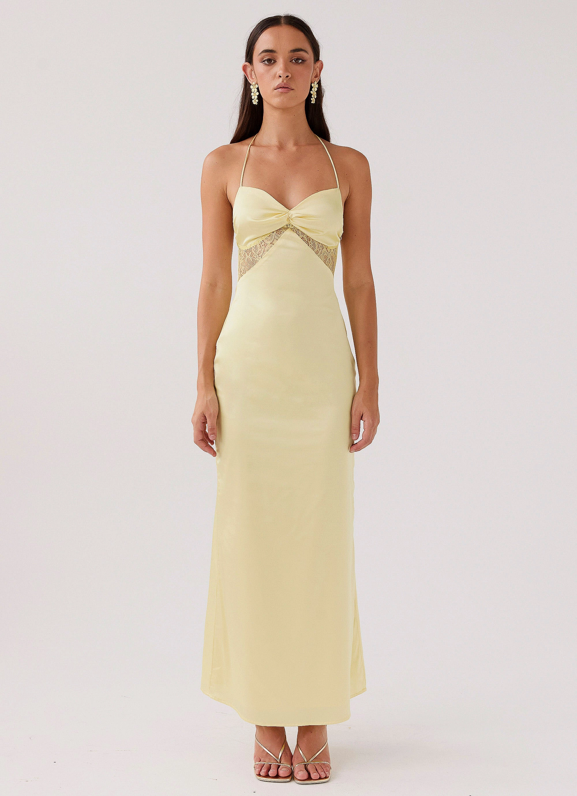 Dream Sight Lace Satin Maxi Dress - Lemon Dance-Party