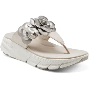 Marjie Womens Embellished Denim Wedge Sandals Puncture Resistant Midsole Active Footwear