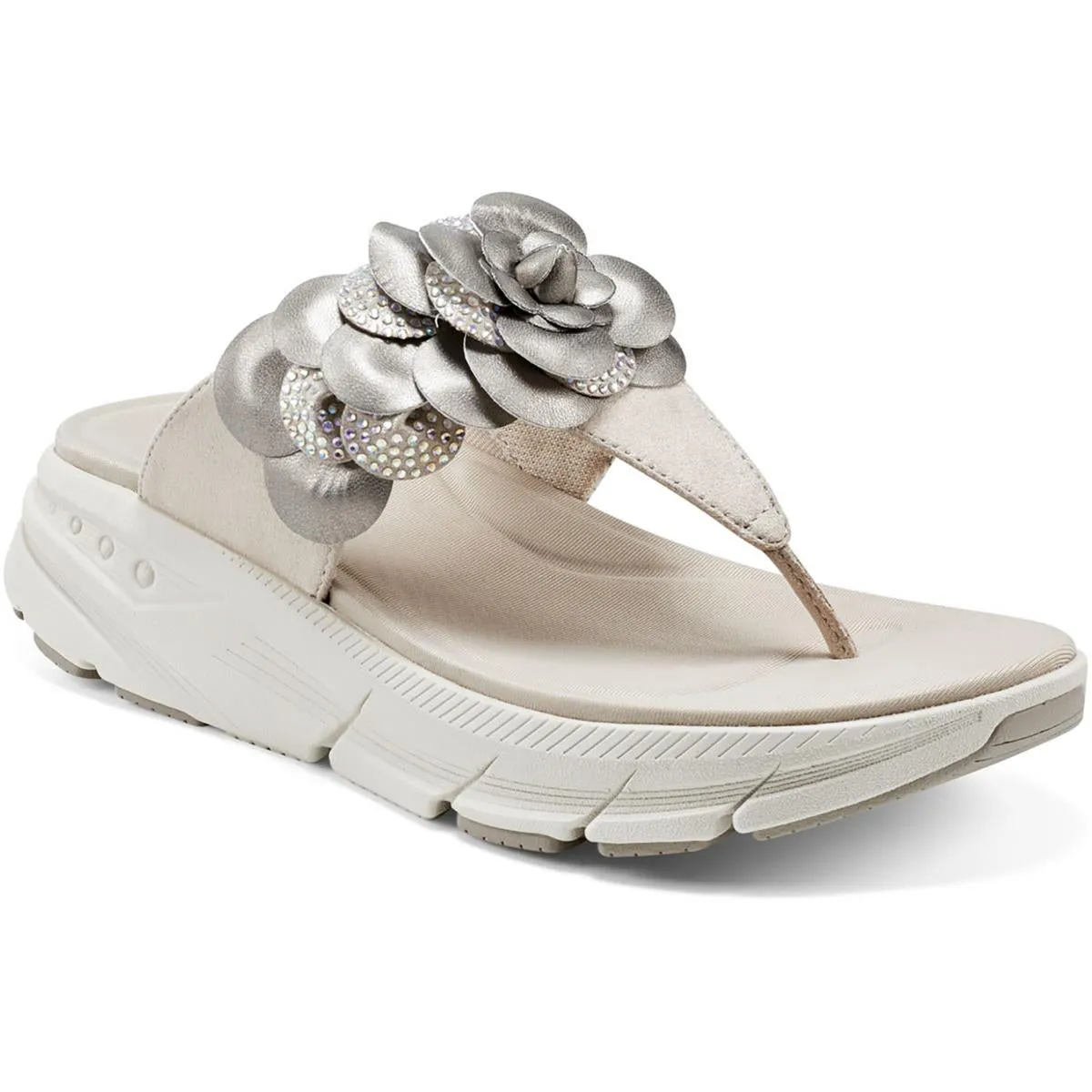 Marjie Womens Embellished Denim Wedge Sandals Puncture Resistant Midsole Active Footwear