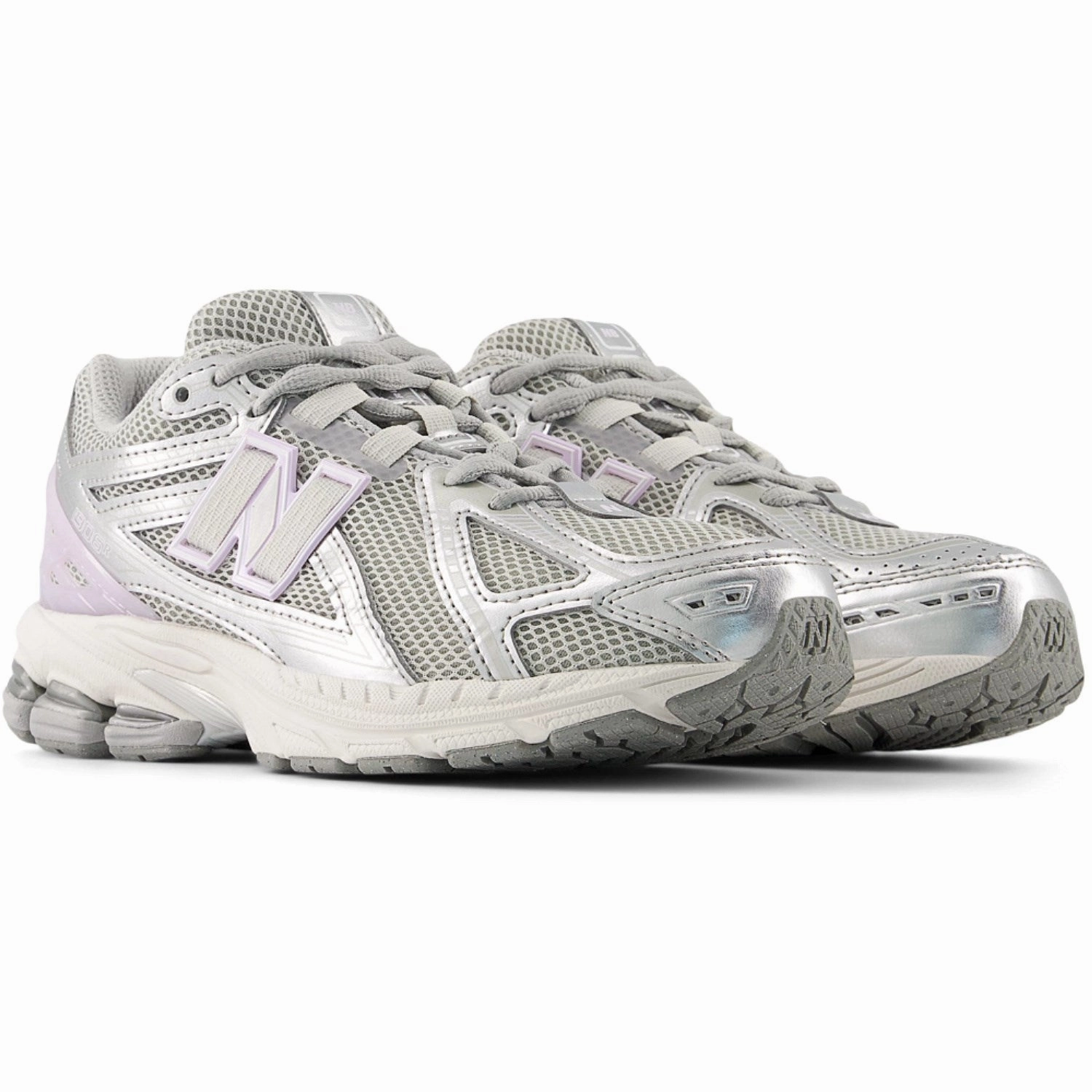 New Balance Silver Metallic 1906 Kids Lace Sneakers Elastic Goring System Minimalist Styling