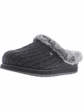Cushioned Insole Comfortable Stability Keepsakes Ice Angel Womens Cable Knit Faux Fur Clogs
