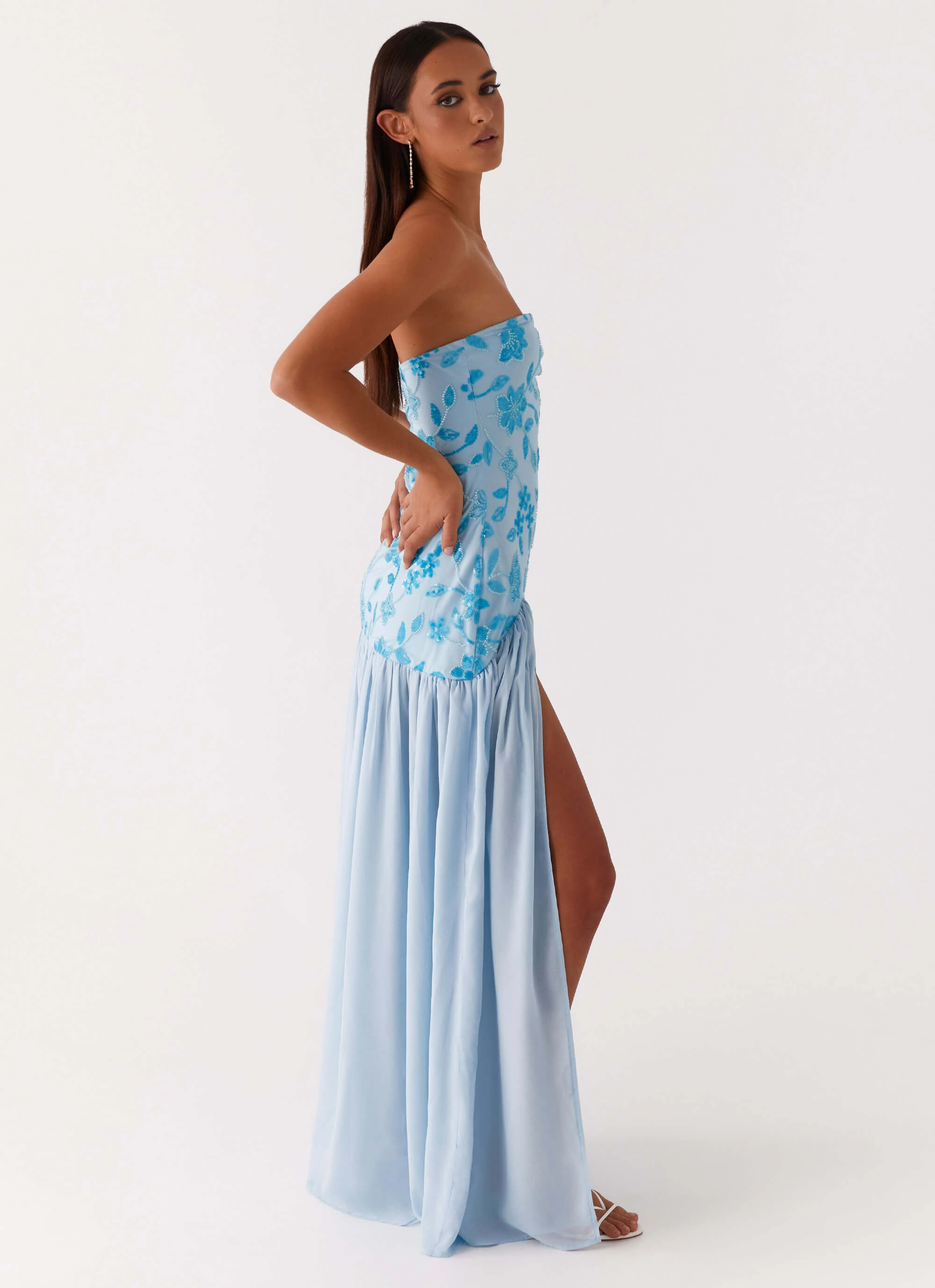 Eden Strapless Beaded Maxi Dress - Blue Vibrant Waist